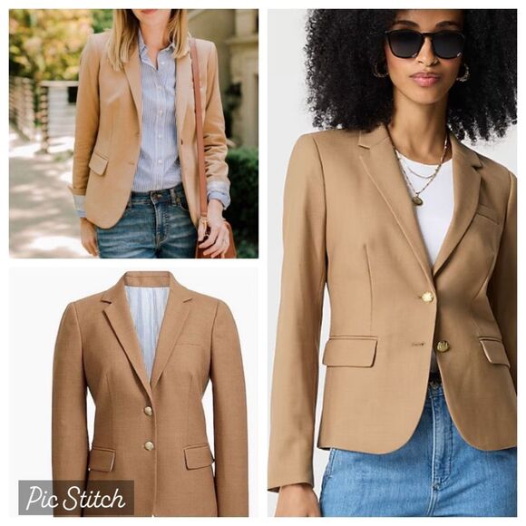 EUC! J. Crew Wool Tan Camel Schoolboy Blazer - Size 0 - Picture 1 of 12